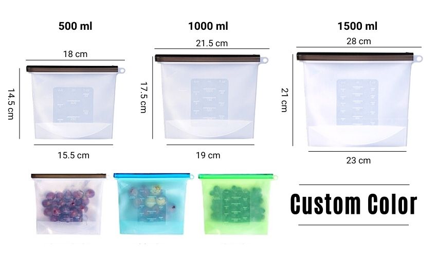 silicone ziplock bag size