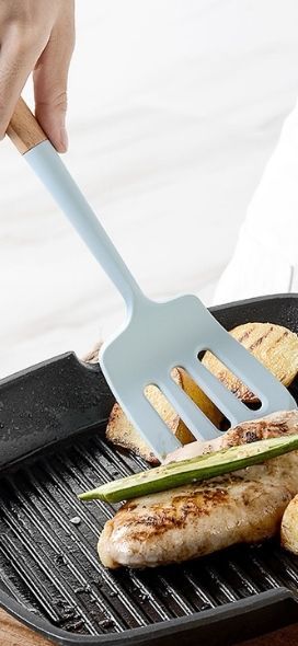 silicone kitchen utensil with wooden handle